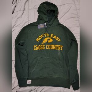 Dark Green 'North East Cross Country' Hoodie with Gold Print Size Medium NWT